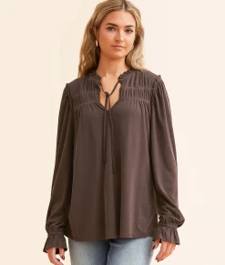 Daytrip Ruffle Front Tie Top Cappuccino Clearance