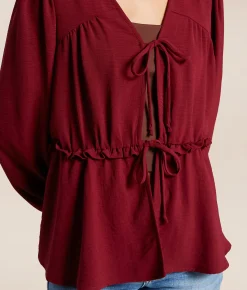 Tops | Daytrip Ruffle Front Tie Top Burgundy