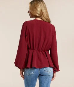 Tops | Daytrip Ruffle Front Tie Top Burgundy