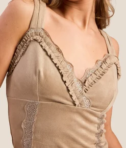 Tops | Willow & Root Ruffle Lace Cropped Tank Top Taupe