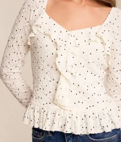 Willow & Root Ruffle Lace Polka Dot Top White Outlet