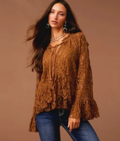 Tops | Sterling & Stitch Ruffle Lace Top Brown