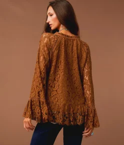 Tops | Sterling & Stitch Ruffle Lace Top Brown