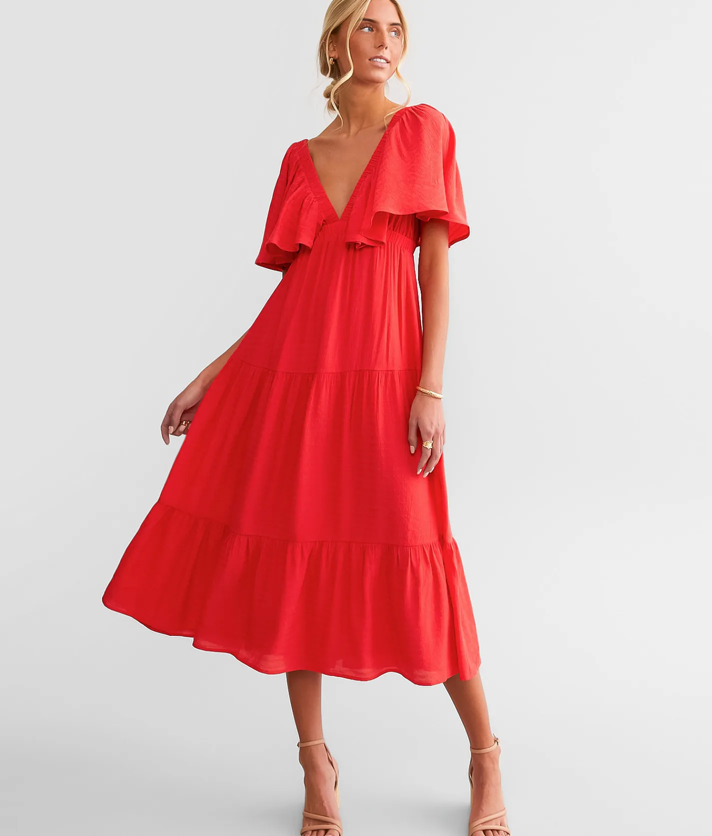 Willow & Root Ruffle Midi Dress Green Best