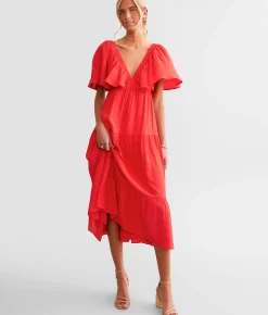 Willow & Root Ruffle Midi Dress Green Best