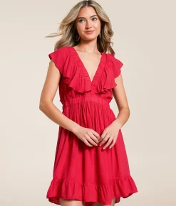 Willow & Root Ruffle Mini Dress Tomato Puree Clearance