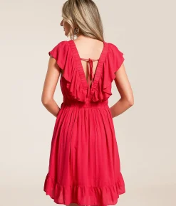 Willow & Root Ruffle Mini Dress Tomato Puree Clearance