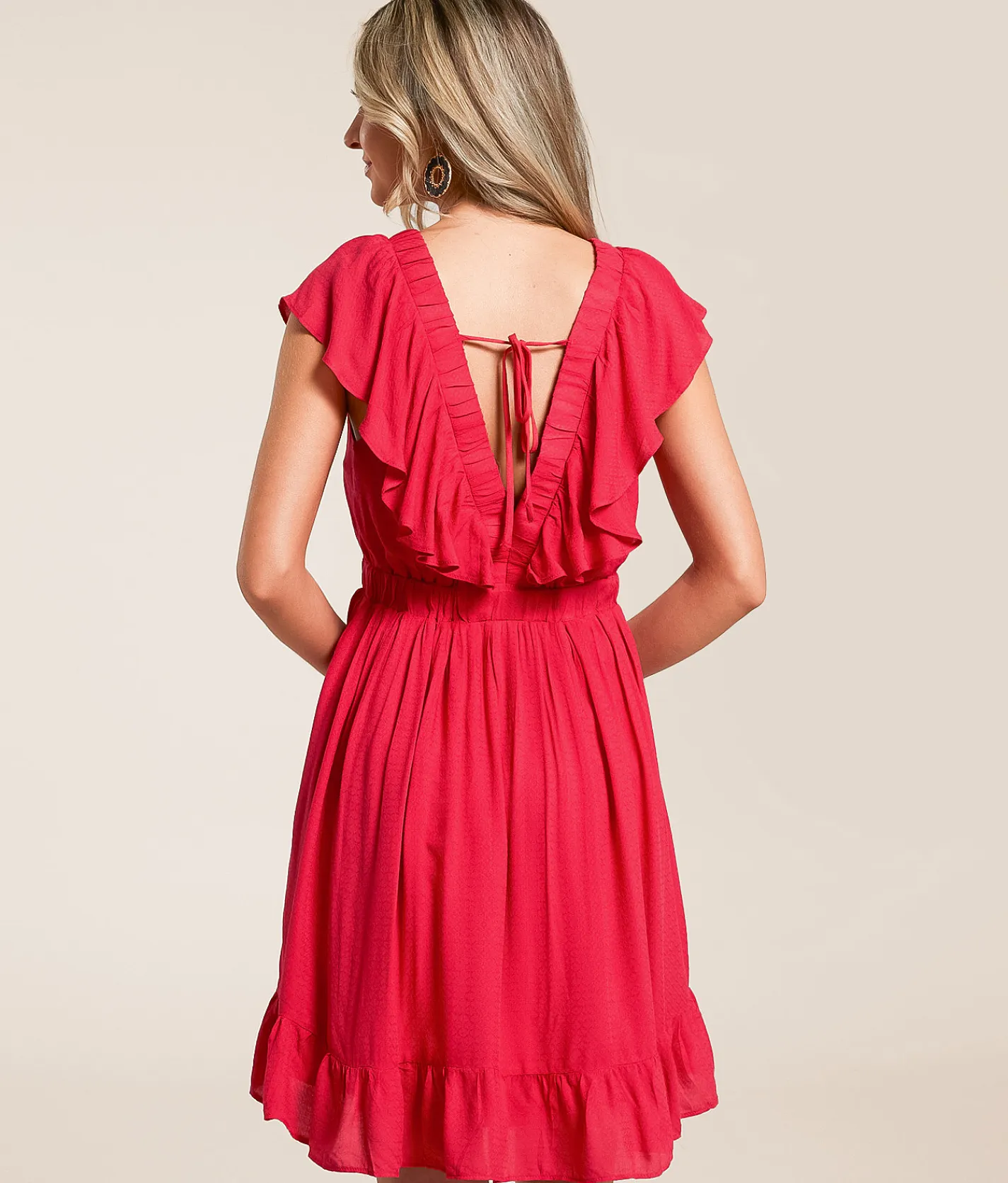 Willow & Root Ruffle Mini Dress Tomato Puree Clearance