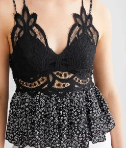Trixxi Ruffle Peplum Tank Top Black Floral Clearance