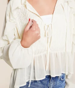 Willow & Root Ruffle Pleated Top Cream Discount