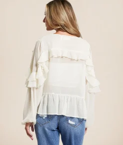 Willow & Root Ruffle Pleated Top Cream Discount