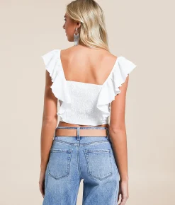 Tops | Willow & Root Ruffle Strap Cropped Tank Top White