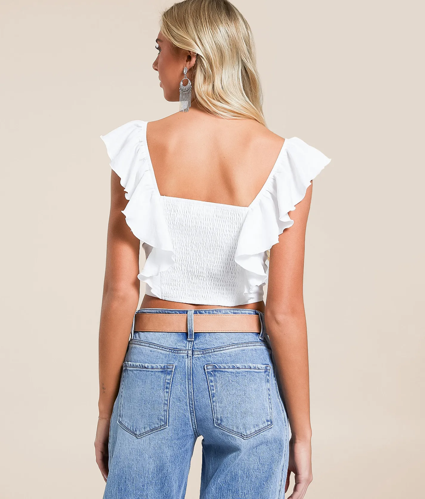 Tops | Willow & Root Ruffle Strap Cropped Tank Top White