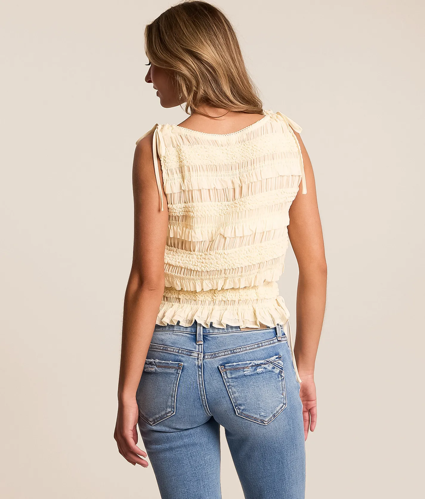 Tops | Willow & Root Ruffle Tank Top Cream