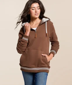 Tops | Wanakome Sabine Quarter Zip Hooded Sweatshirt Mahogany