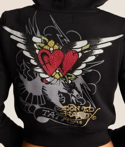 Tops | Ed Hardy Sacred Heart Cropped Hoodie Black