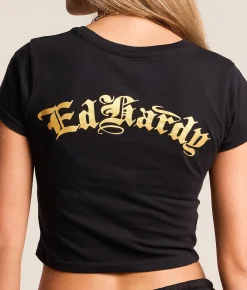 Tops | Ed Hardy Sacred Heart Cropped T-Shirt Black