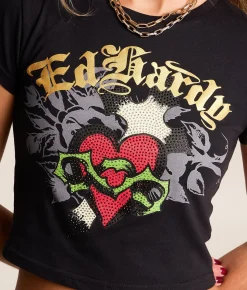 Tops | Ed Hardy Sacred Heart Cropped T-Shirt Black