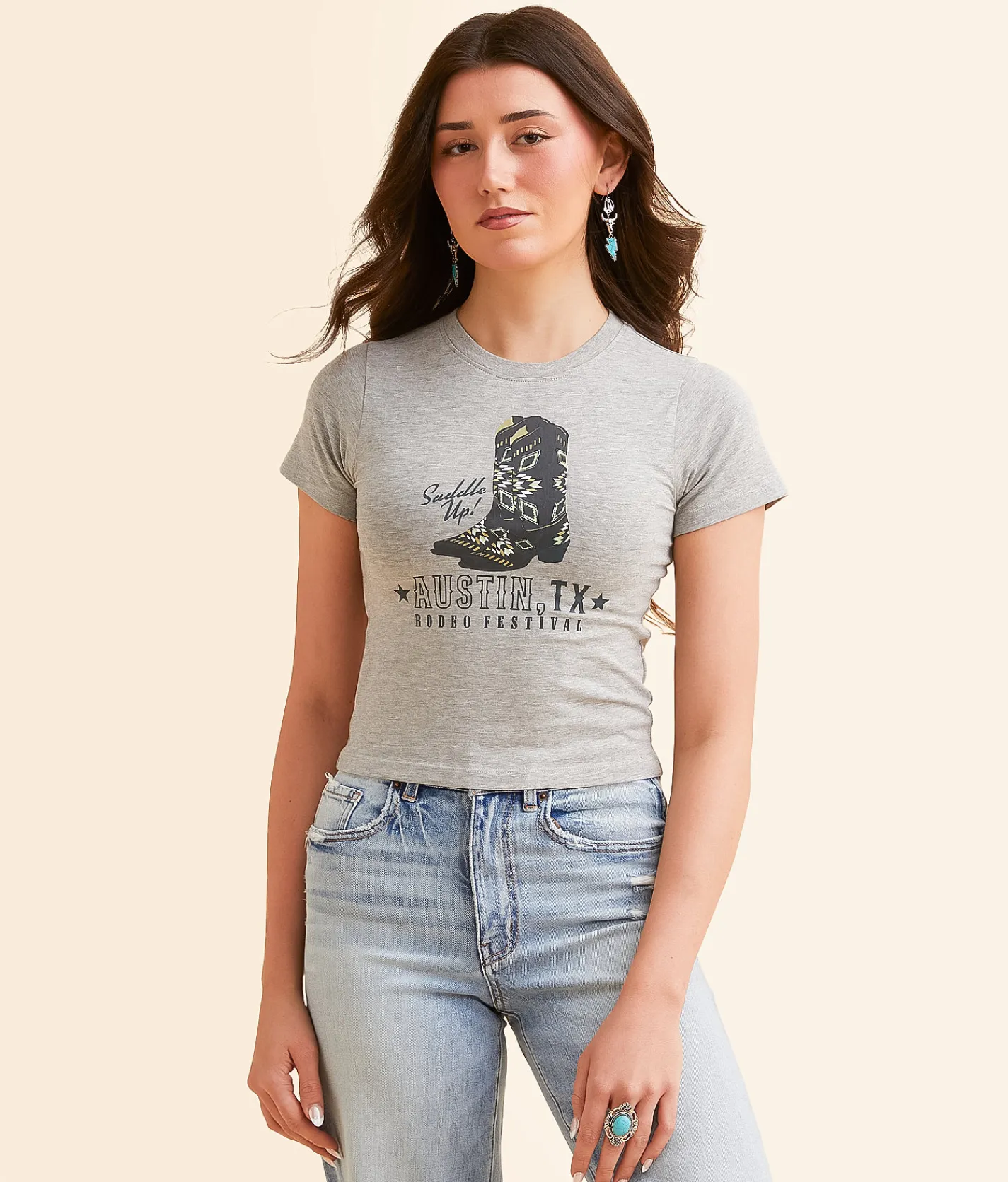 Modish Rebel Saddle Up Austin, Texas Baby T-Shirt Heathered Grey Outlet