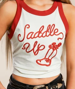 Wrangler® Saddle Up Ringer Tank Top Vintage White New