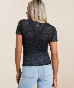 Affliction Saint Germain Baby T-Shirt Black Skull Burnout Clearance