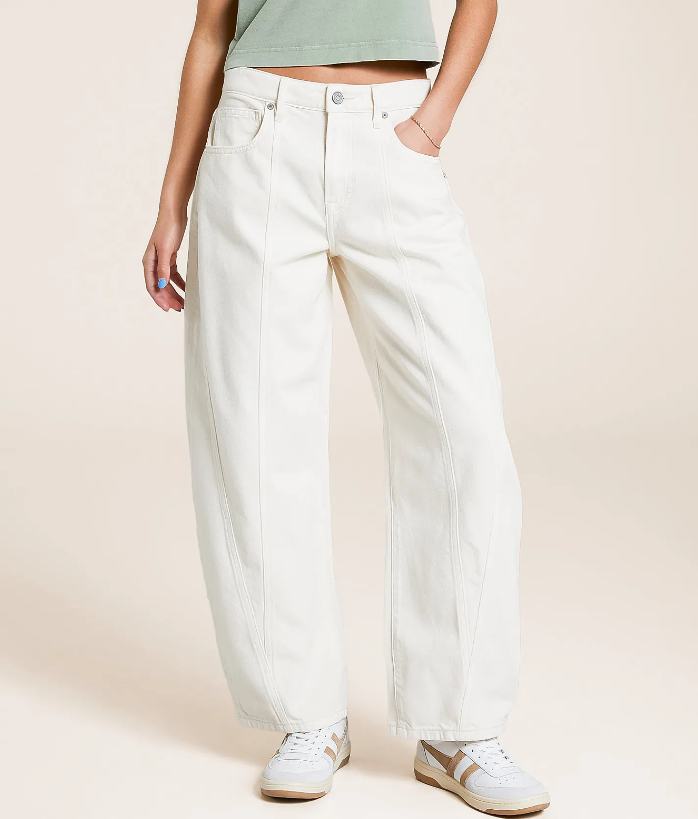 Bottoms | HIDDEN Sammie High Rise Barrel Jean Ecru