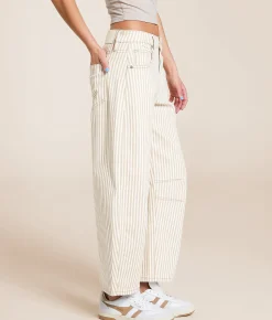 HIDDEN Sammie Striped Barrel Stretch Jean Tan Stripe New
