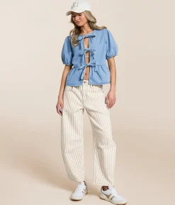 HIDDEN Sammie Striped Barrel Stretch Jean Tan Stripe New