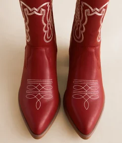 Shoes | Mia Sanddie Embroidered Western Boot Deep Red
