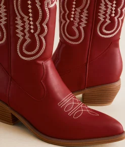 Shoes | Mia Sanddie Embroidered Western Boot Deep Red