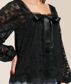 Daytrip Satin Bow Lace Top Black Best