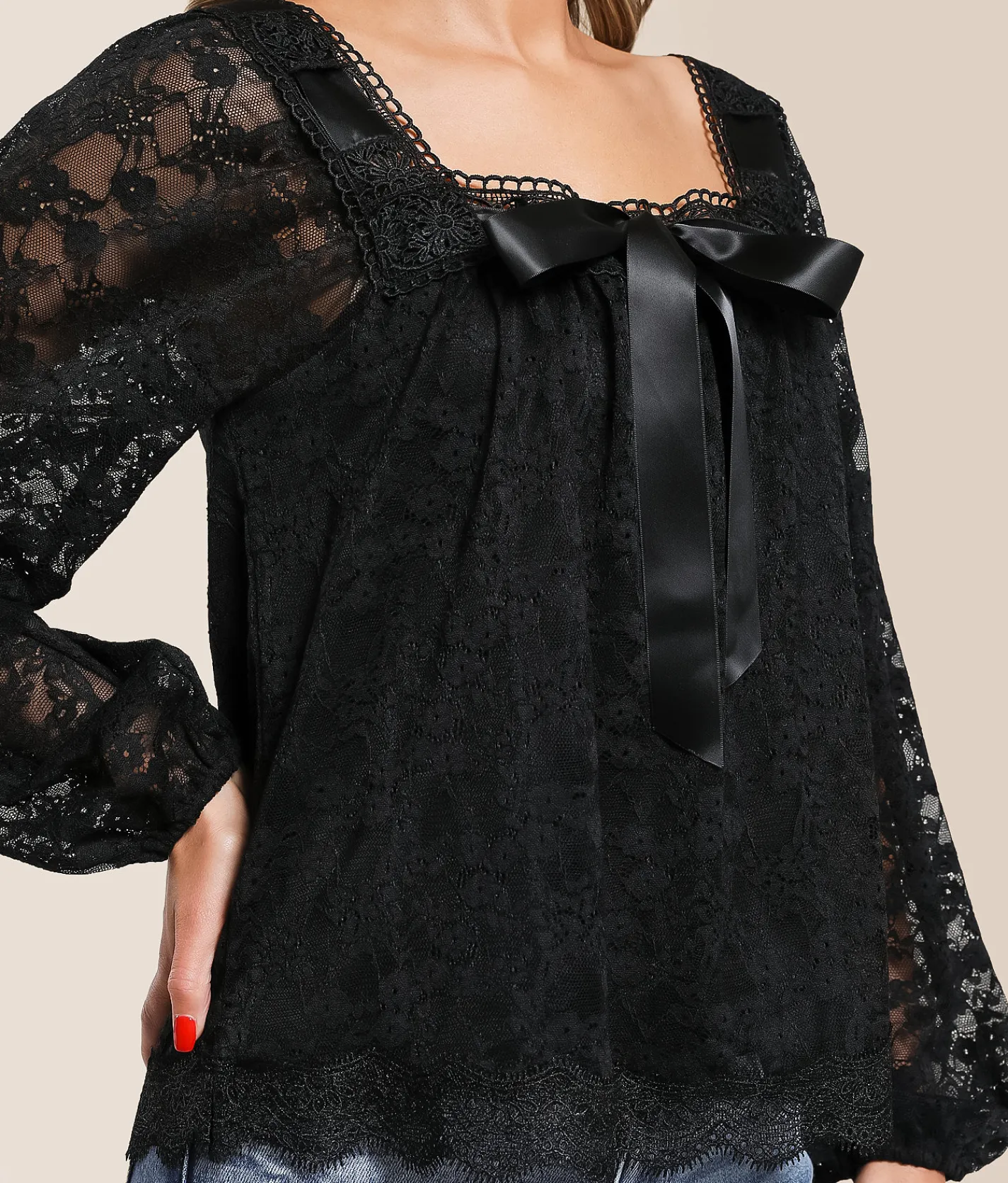 Daytrip Satin Bow Lace Top Black Best