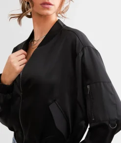 Stoosh Satin Cropped Bomber Jacket Champagne Clearance