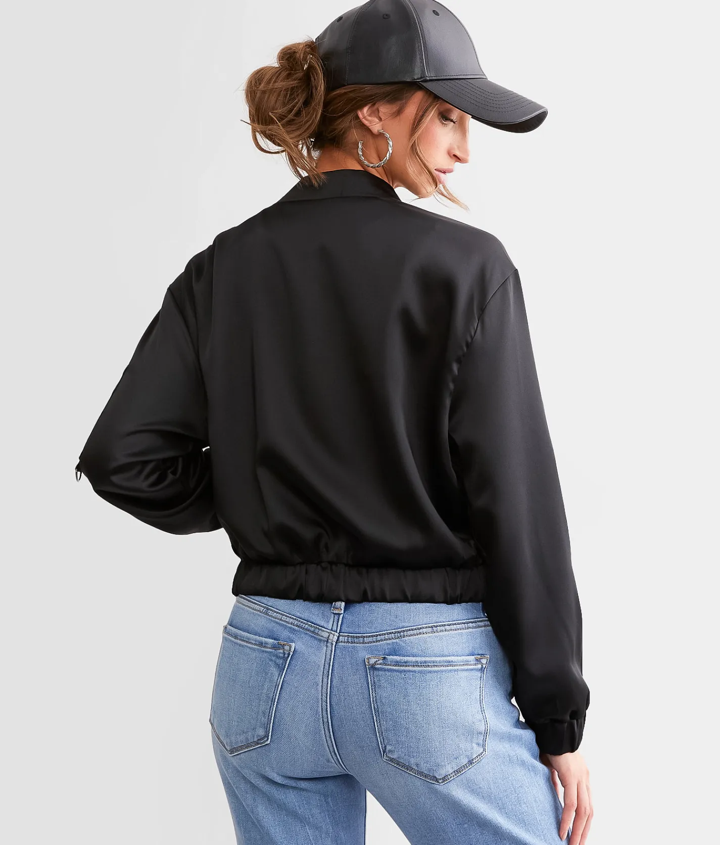 Stoosh Satin Cropped Bomber Jacket Champagne Clearance