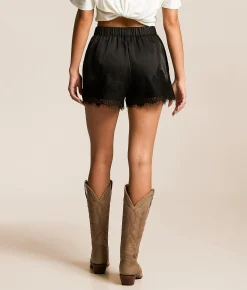 Bottoms|Shorts | Willow & Root Satin Eyelash Lace Short Cream