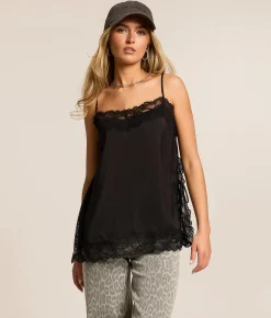 Berry Mellow Satin Eyelash Lace Tank Top Butter Yellow Discount