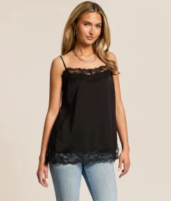 Berry Mellow Satin Eyelash Lace Tank Top Butter Yellow Discount