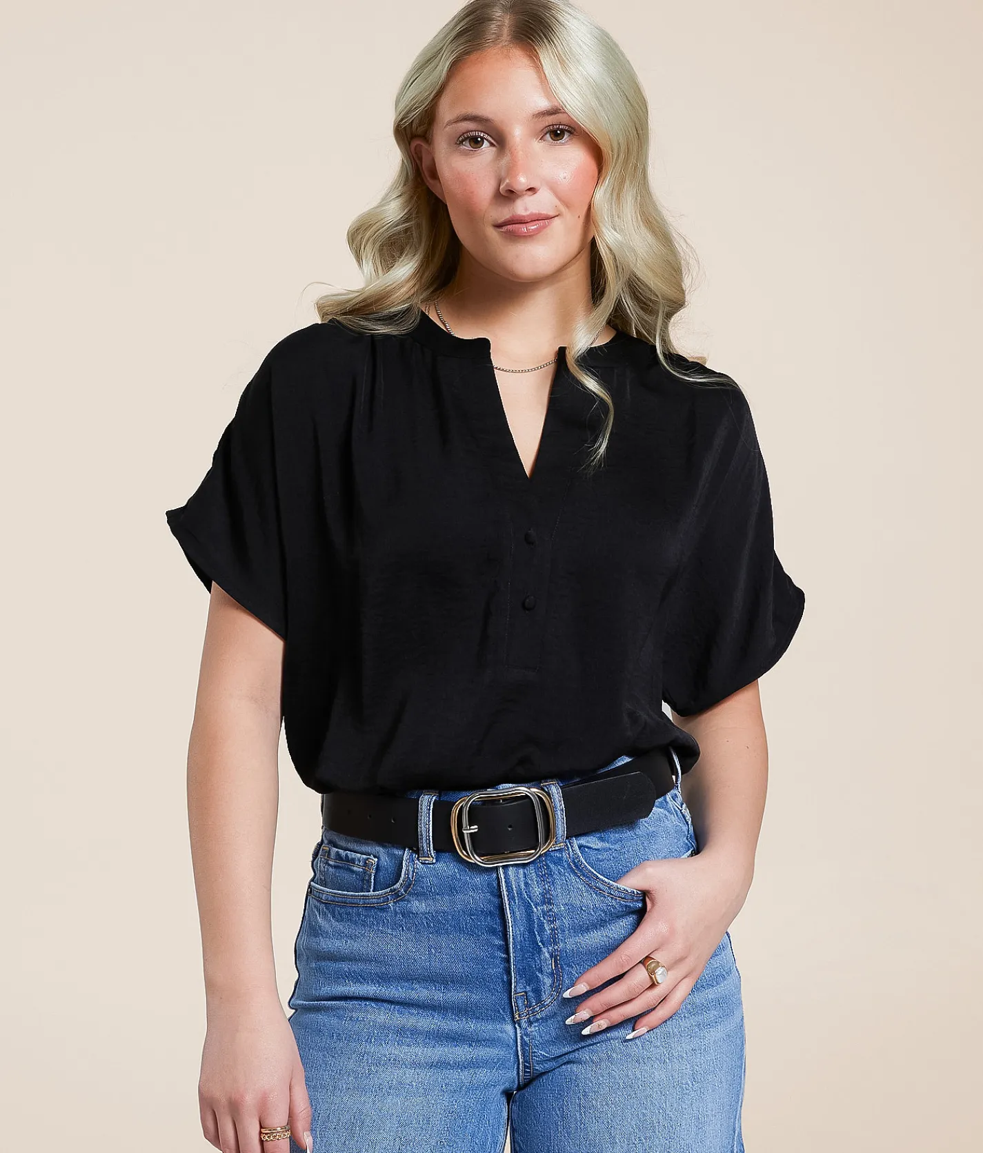 Blu Pepper Satin Henley Black Clearance