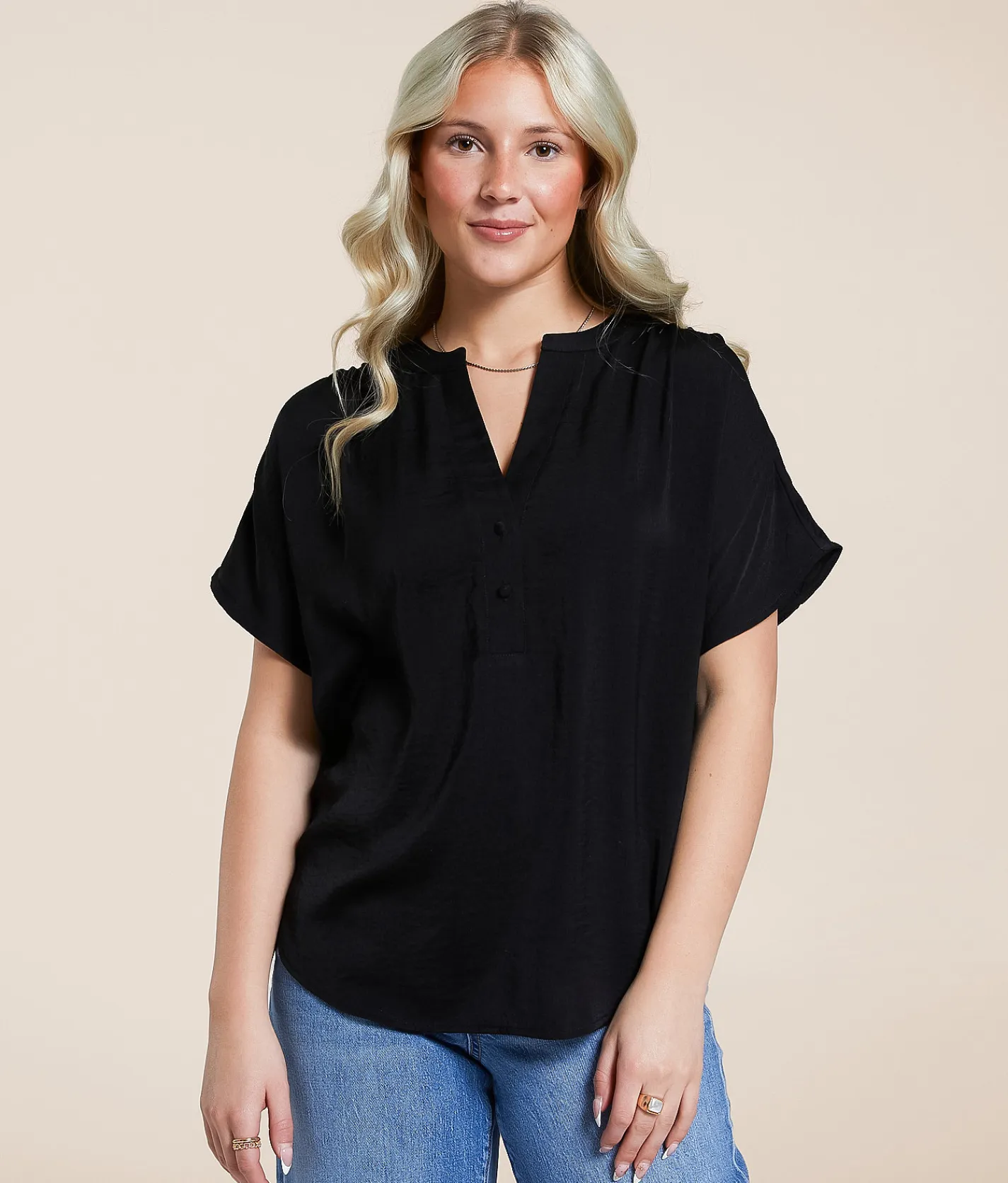 Blu Pepper Satin Henley Black Clearance