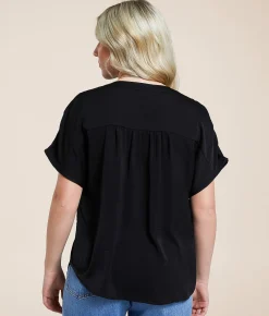 Blu Pepper Satin Henley Black Clearance