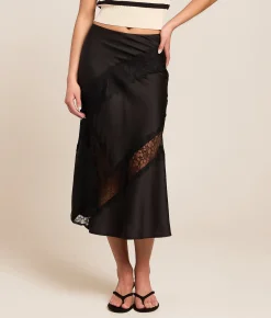 Bottoms | Willow & Root Satin Midi Skirt Black