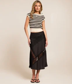 Bottoms | Willow & Root Satin Midi Skirt Black