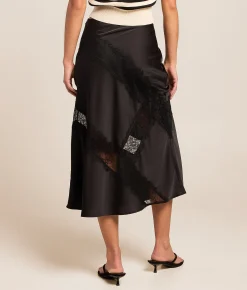 Bottoms | Willow & Root Satin Midi Skirt Black