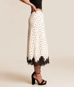 Bottoms | Willow & Root Satin Polka Dot Midi Skirt Black Cream