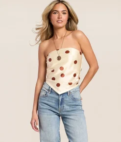 Willow & Root Satin Polka Dot Tube Top Cream Brown