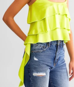 GeeGee Clothing Satin Ruffle Tank Top Lime Outlet