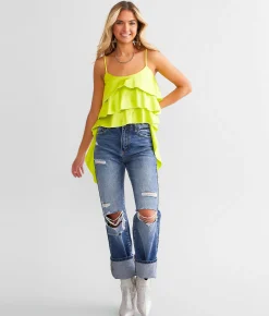 GeeGee Clothing Satin Ruffle Tank Top Lime Outlet