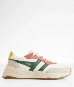 Gola® Saturn Quadrant Leather Sneaker White Wheat Evergreen Hot