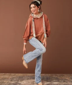 Gimmicks Scalloped Eyelet Hooded Sweatshirt Canyon Rose Best