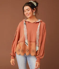 Gimmicks Scalloped Eyelet Hooded Sweatshirt Canyon Rose Best
